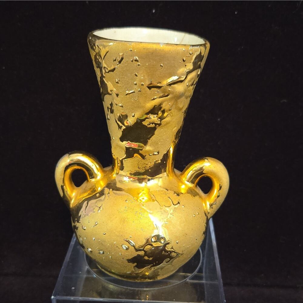 Unmarked Hand Decorated Ceramic Vase, 22KT Gold, Abstract, USA, 1950s, 2-31